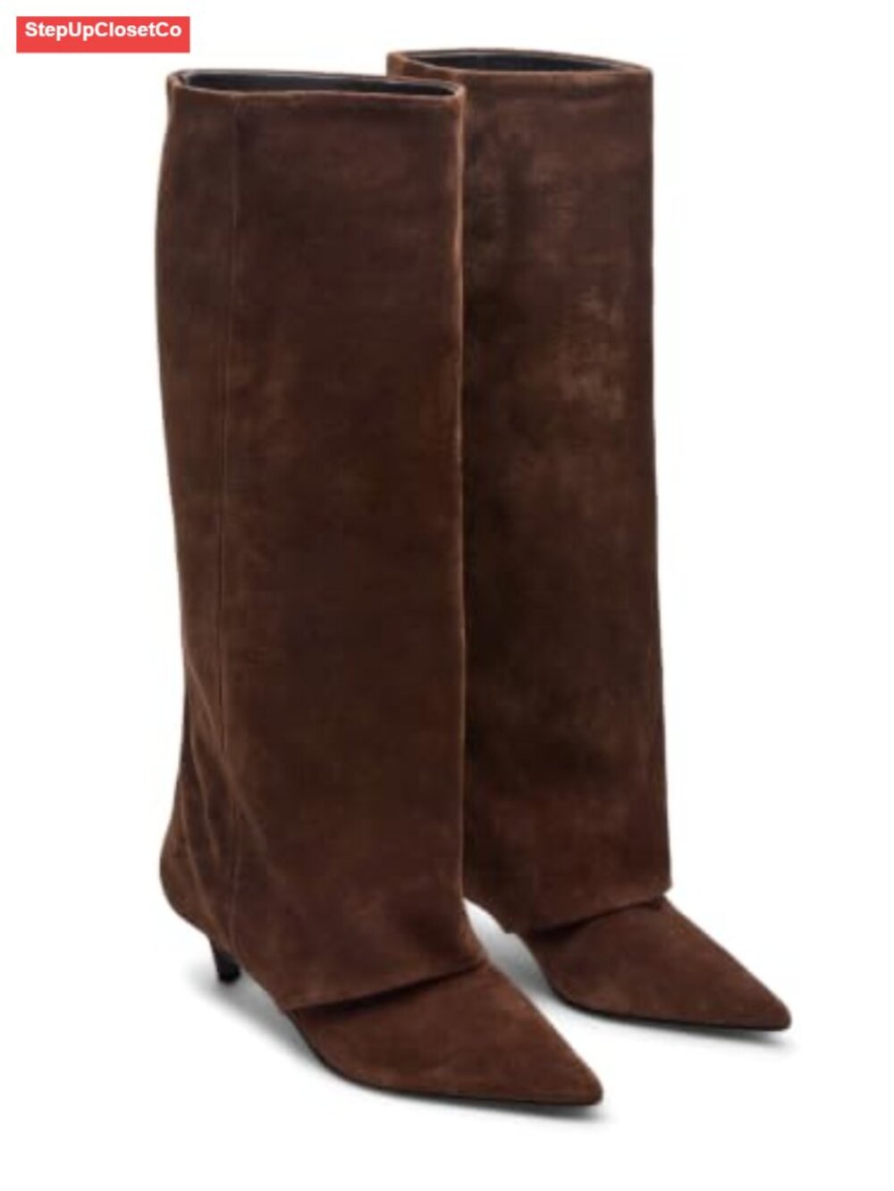 Wide Calf Knee High Boots Pointed Toe Kitten Heel Faux Suede Tall Boots